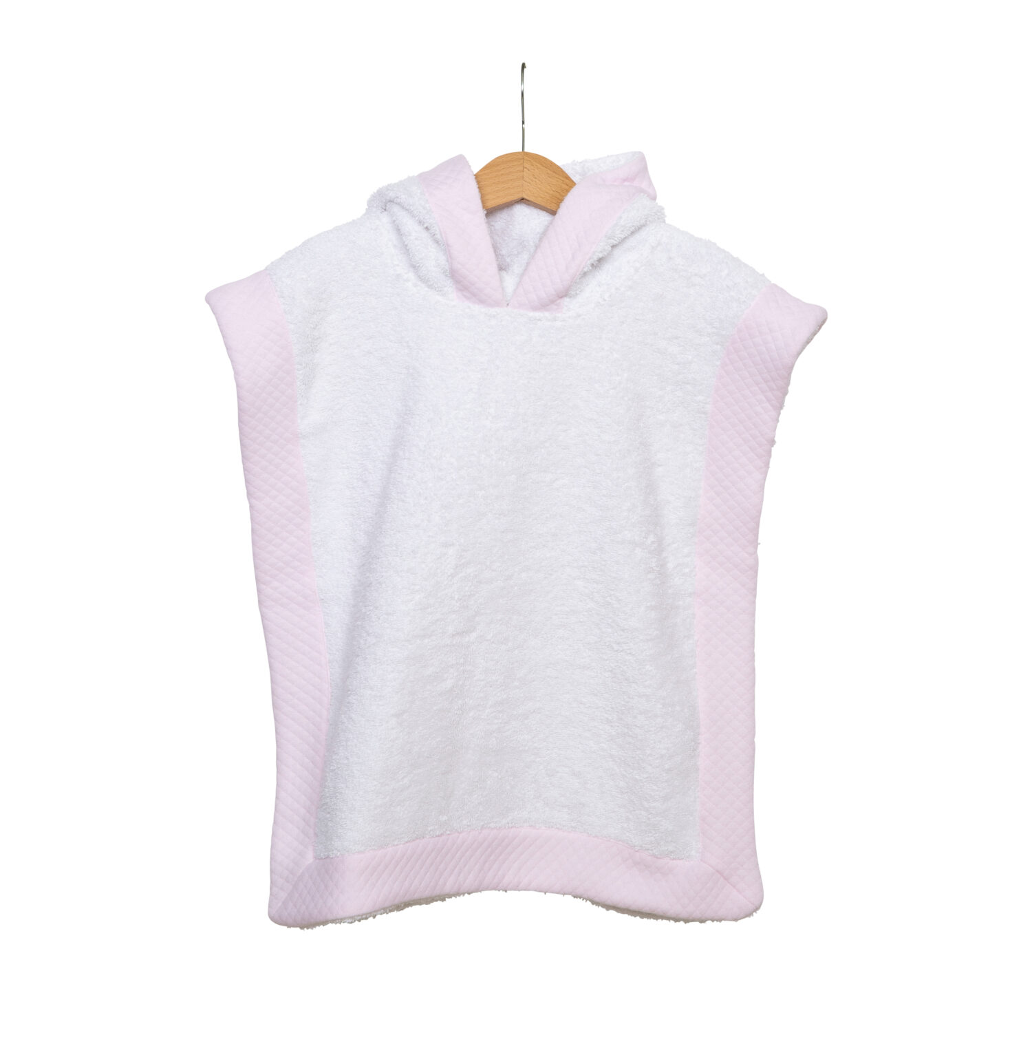 living-nature-babykledij-poncho-kap-badstof-wit-losange-doorstikte-stof-boord-roze